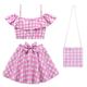 Girls Swimsuit,Pink , Cap, Children's Swimsuit, High Elastic Suspender, Two-Piece Set