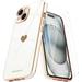 Love-Heart Luxury Case for Apple iPhone 14 Heart Case Cute Design Shiny Bling Cover 3 in 1 Bundle Case with 2 PACK Clear Tempered Glass for Apple iPhone 14 for Women Girls White