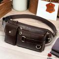 Men's Crossbody Bag Shoulder Bag Belt Bag Leather Cowhide Outdoor Daily Holiday Zipper Large Capacity Durable Multi Carry Solid Color Coffee