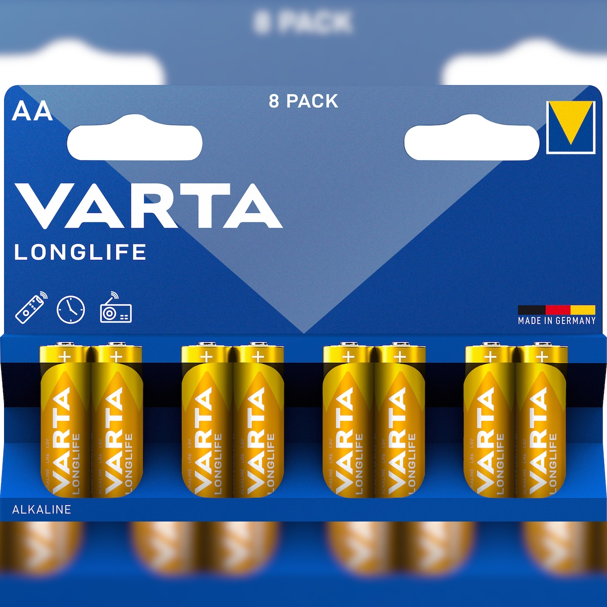Varta Batterie Alkaline, Mignon, AA, LR06, 1.5V Longlife, Retail Blister (8-Pack) Image