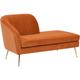 Chaise longue, méridienne en velours coloris ocre et pieds coloris doré - Longueur 144 x Profondeur