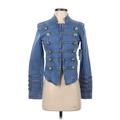 Free People Denim Jacket: Short Blue Print Jackets & Outerwear - Women's Size X-Small