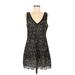 Bebe Cocktail Dress - A-Line V Neck Sleeveless: Black Print Dresses - Women's Size Medium