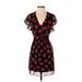 Zara Basic Casual Dress - Sheath V-Neck Short sleeves: Black Floral Dresses - Women's Size X-Small