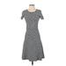 Ann Taylor Casual Dress - A-Line Scoop Neck Short sleeves: Gray Dresses - Women's Size Small Petite