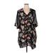 ASOS Casual Dress - Mini V Neck 3/4 sleeves: Black Floral Dresses - Women's Size 2