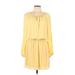White House Black Market Casual Dress - Mini Tie Neck Long sleeves: Yellow Solid Dresses - Women's Size 10