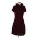 DressBarn Casual Dress - A-Line High Neck Short sleeves: Burgundy Solid Dresses - Women's Size Medium