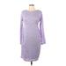 Pink Blush Casual Dress - Sheath Crew Neck Long sleeves: Purple Print Dresses - Women's Size Large