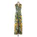 Wisp Casual Dress - A-Line V Neck Sleeveless: Yellow Print Dresses - Women's Size 2 Petite