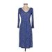 Agnes B. Casual Dress - Sheath V-Neck 3/4 sleeves: Blue Dresses - Women's Size X-Small