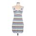 Ultra Flirt Casual Dress - Mini V Neck Sleeveless: Gray Stripes Dresses - Women's Size Large