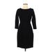 Lands' End Casual Dress - Sheath Crew Neck 3/4 sleeves: Black Print Dresses - Women's Size 8