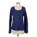 Inis Crafts Cardigan Sweater: Blue Color Block Sweaters & Sweatshirts - Women's Size Small