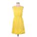 Theory Casual Dress - Mini Scoop Neck Sleeveless: Yellow Print Dresses - Women's Size Small