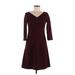 MM. LaFleur Casual Dress - A-Line V-Neck 3/4 sleeves: Burgundy Print Dresses - Women's Size 6