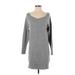 Athleta Casual Dress - Sweater Dress V-Neck 3/4 sleeves: Gray Dresses - Women's Size X-Small