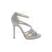 Nina Heels: Strappy Stiletto Cocktail Silver Shoes - Women's Size 7 1/2 - Open Toe
