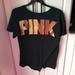 Pink Victoria's Secret Tops | Nwt Victoria Secret Pink Large Rose Gold Bling Tee | Color: Black/Gold | Size: L