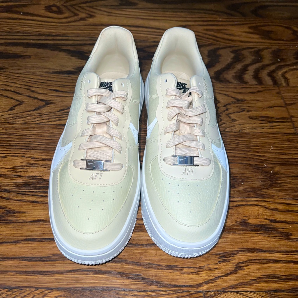 Nike Shoes | Latform Nike Air Force 1. Yellow/Cream Color With White Nike Swoop. Size 7. | Color: Cream/White | Size: 7