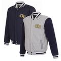 Men's JH Design Gray/Navy Georgia Tech Yellow Jackets Reversible Two-Tone Fleece Varsity Jacket