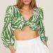 Kate Spade Tops | Kate Spade New York Green And White Palm Fronds Tie Front Crop Top Xs | Color: Green/White | Size: Xs