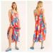 Free People Dresses | Free People Moonshine Linen Blend Floral Midi Dress - Size L | Color: Blue/Red | Size: L