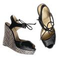 Nine West Shoes | Nine West Woven Platform Peep Toe Wedge 7.5 | Color: Black/White | Size: 7.5