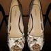 Nine West Shoes | Nine West Platform Snakeskin Peep Toe Heels | Color: Cream/White | Size: 8.5