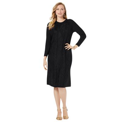 Plus Size Women's Cable Sweater Dress by Jessica London in Black (Size 12)