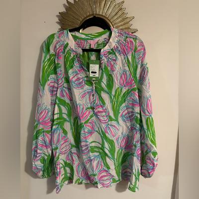 Lilly Pulitzer Tops | Lilly Pulitzer Elsa Top In Ring The Bell Boy Size Large New With Tags | Color: Green/Pink | Size: L