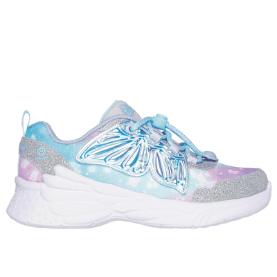 Skechers Girl's Dream Racer - Wing Brites Sneaker | Size 3.5 | Silver/Lavender | Synthetic/Textile