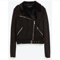 Zara Jackets & Coats | Nwt Zara Suede & Faux Shearling Moto Jacket, Sm, M | Color: Black | Size: S