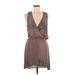 Parker Casual Dress - Mini V-Neck Sleeveless: Brown Print Dresses - Women's Size Medium