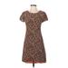 Petite Sophisticate Casual Dress - Mini Crew Neck Short sleeves: Brown Print Dresses - Women's Size 4