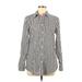 Lands' End Long Sleeve Button Down Shirt: Silver Stripes Tops - Women's Size Small