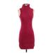 Jessica Simpson Casual Dress - Sweater Dress Turtleneck Sleeveless: Burgundy Print Dresses - Women's Size Small