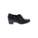 Clarks Heels: Slip On Chunky Heel Classic Black Print Shoes - Women's Size 6 - Round Toe