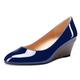 Castamere Women's Wedge Heels Round Toe Pumps Slip-On Mid-Heel Court Shoes Blue Navy Patent Shoes UK 7