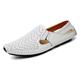 Lapens Men's Driving Shoes Leather Fashion Slipper Casual Slip On Loafers Shoes Men canvasmens Boat Loafer Flats Leather Gents Walking Trainers Shoes LPLFS8503-Wh45 White