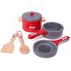 Bigjigs Toys Wooden Cooking Pans Set with Wooden Spoon and Spatula - Pretend Play and Role Play for Children