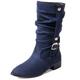 MJIASIAWA Women Winter Pointed Toe Casual Mid Calf Slouch Boots Pull On Equestrian Low Heels Warm Snow Boots Blue/HM Size 12 UK/52 Asian