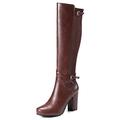 MJIASIAWA Women Round Toe Classic Knee High Chunky Riding Boots Block High Heel Winter Warm Elegant Equestrian Fashion Boots Brown Size 4 UK/37 Asian