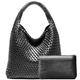 Woven Bag Purses and Handbags, Woven Vegan Leather Bag For Women, Woven Tote Bag Shoulder Bag Top-Handle Bag With Purses, Black, M