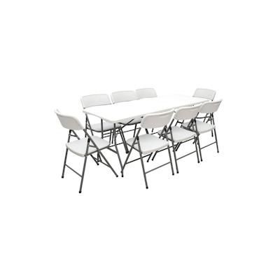 AMANKA Gartentisch L 180x70x74cm + 8 Stühle Weiß