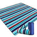 D-Rings Large Picnic Blanket with Waterproof Backing, Outdoor Rug Folding Carpet Picnic Mat Portable Soft Camping Tote Picnic Rug for Camping, Travel, Beach & Garden (Blue Strips, 200 x 300 cm)