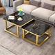 Yclty Nesting Coffee Table Set of 2 Stackable Side End Tables Marble Effect Smooth Tempered Glass Table Top for Living Room, Metal Sofa Tables (Color : Gold Frame, Size : 70cm Black+60cm Black)