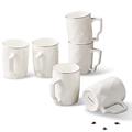 Upscale Coffee Mug Set, Fine Bone China Coffee Cups Set, Over 45% Bone Content Coffee Mugs for Women and Men, White Ceramic Coffee Mug Gift Sets (Moonlight) (12 OZ 6pcs Net Stripes#6)