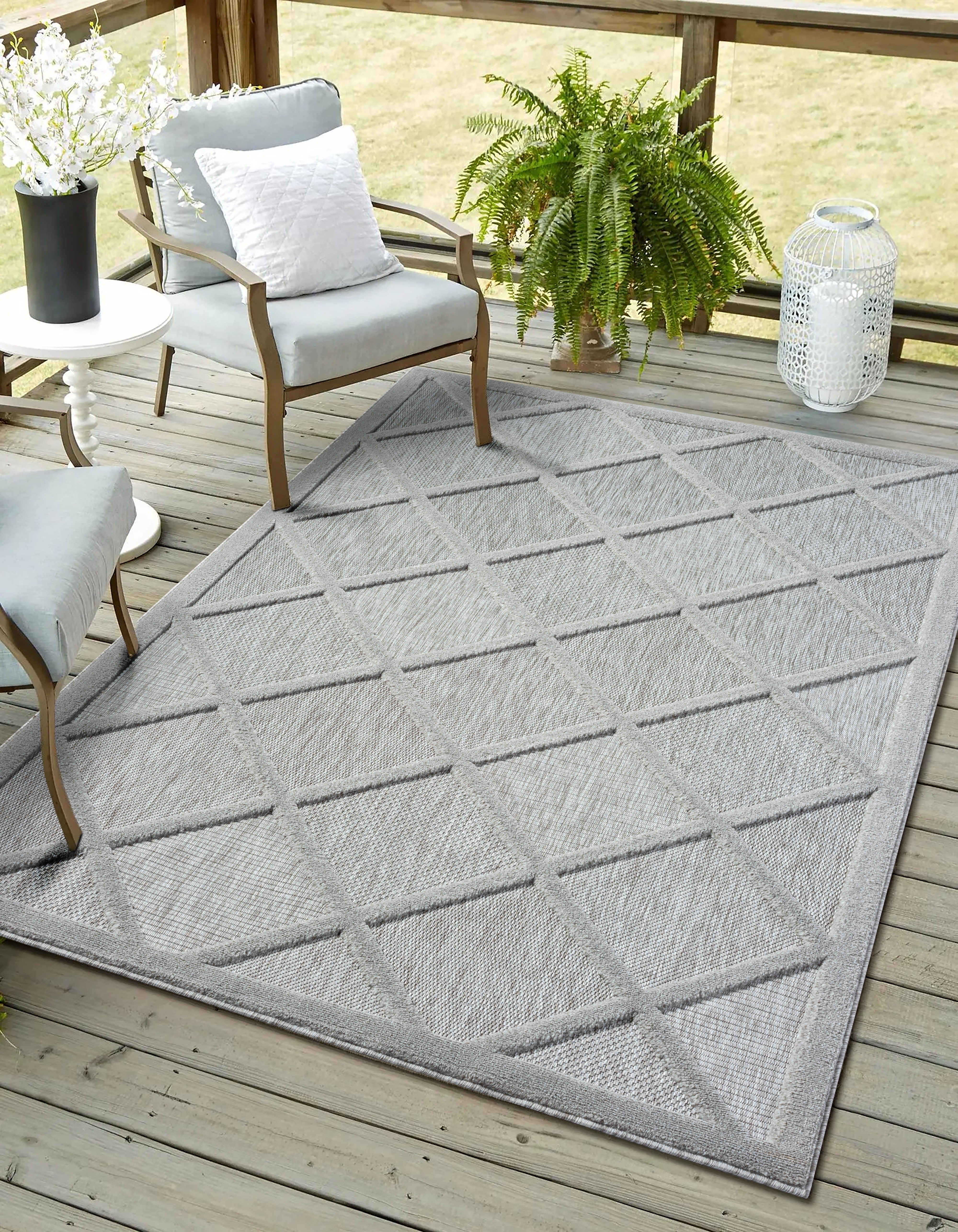 Teppich "Amara, LAGERRÄUMUNG", grau, B:80cm H:8mm L:150cm, Polypropylen, MYFLAIR MÖBEL & ACCESSOIRES, Teppiche, Uni Farben, Hoch-Tief Effekt, Outdoor geeignet, Balkon, Terrasse Image