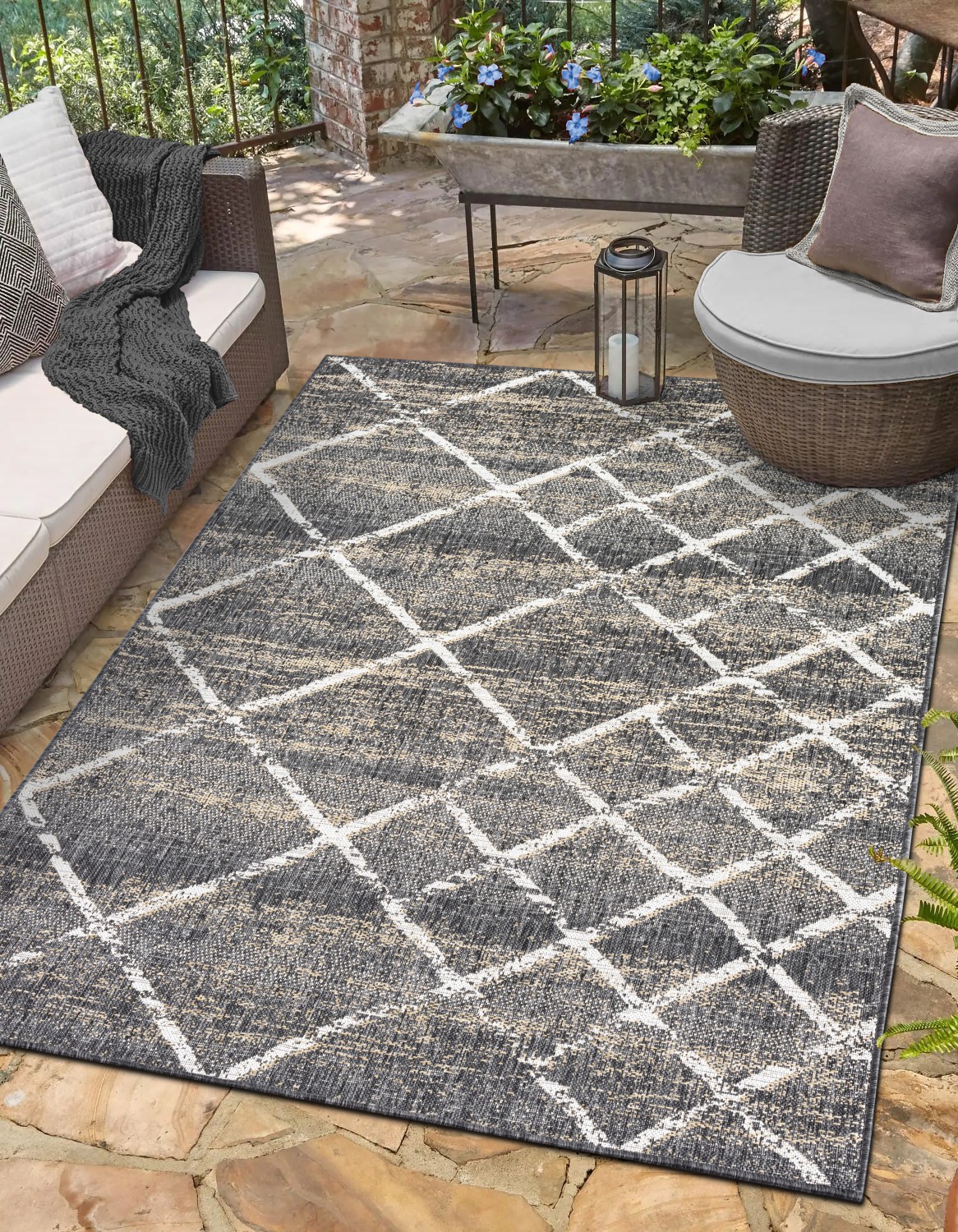 Teppich "Arcane, LAGERRÄUMUNG", schwarz (schwarz,cream,braun), B:80cm H:6mm L:150cm, Polypropylen, MYFLAIR MÖBEL & ACCESSOIRES, Teppiche, modernes Design, Outdoor geeignet, Balkon, Terrasse Image